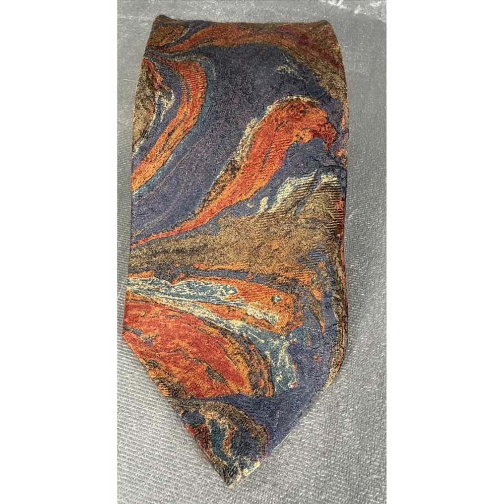 Ermenegildo Zegna Orange Blue Swirling‎ Abstract Tie Made In Italy 100% Silk Vtg